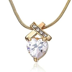 Crystals by Swarovski~6 Carat T.W Infinity Heart Bridal Necklace Gold Ovrly